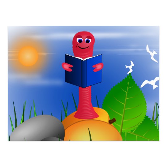 Cute Fun Bookworm Book Worm Postcard