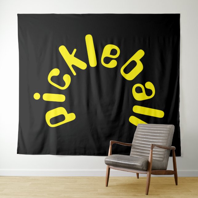 Cute Fun Bright Yellow Curved Text On Cool Black Tapestry (In Situ (Horizontal))