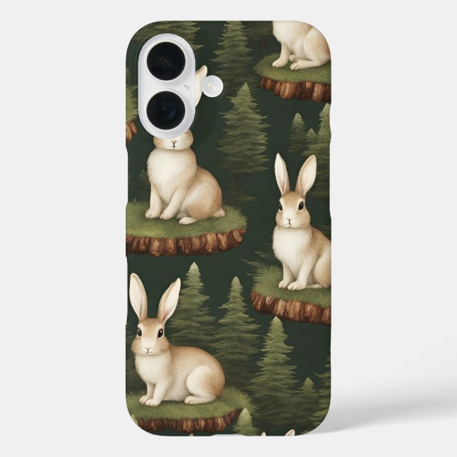 Cute Fun Bunnies On Evergreen Background Case-Mate iPhone Case (Back)