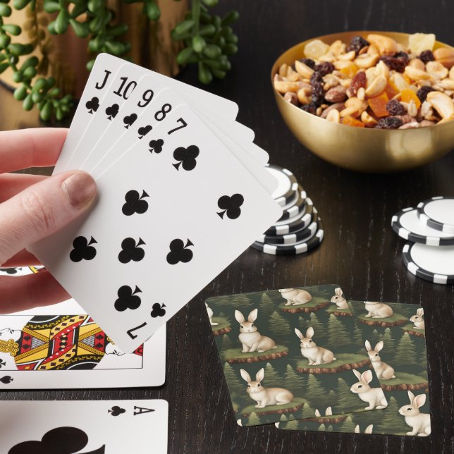 Cute Fun Bunnies On Evergreen Background Playing Cards (In Situ)