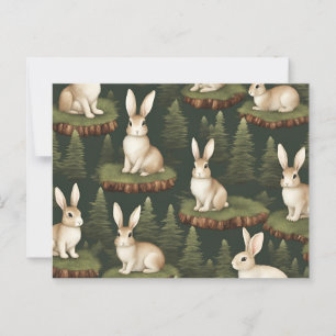 Cute Fun Bunnies On Evergreen Background Postcard