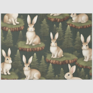 Cute Fun Bunnies On Evergreen Background Tissue Paper