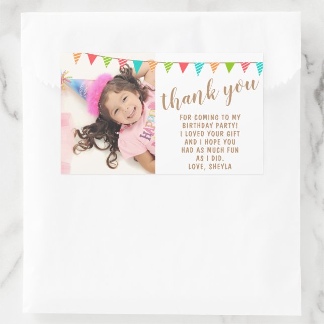 Cute Fun Bunting Flag Kid Birthday Photo Thank you Rectangular Sticker (Bag)