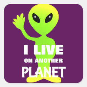 Cute Fun Cartoon Alien In Outer Space Square Sticker