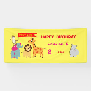 Cute Fun Cartoon Jungle Animals Personalised Banner