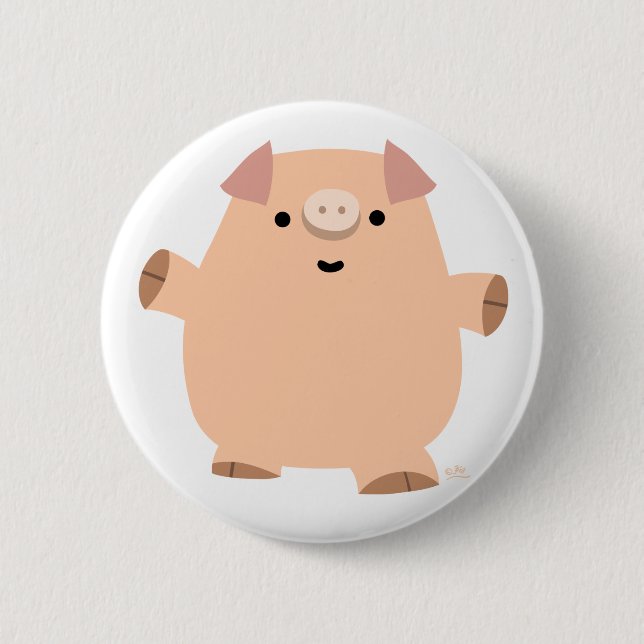 Cute Fun Cartoon Pig Button Badge (Front)
