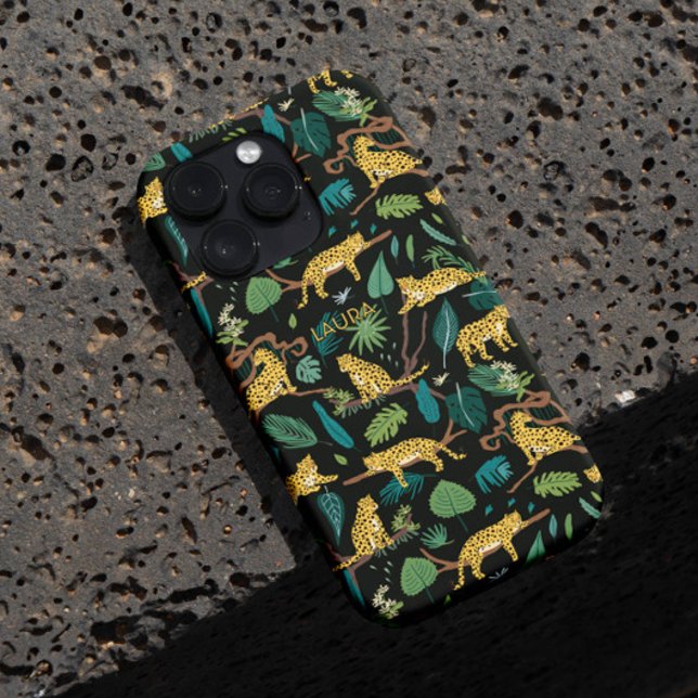 Cute Fun Cheetah Leopard Jungle iPhone / iPad case (The fun cute cheetah leopard jungle, tropical on a black for your unique custom name phone case)