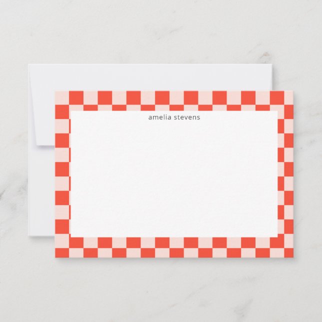 Cute Fun Chequerboard Mod Red Geometric Name Thank You Card (Front)