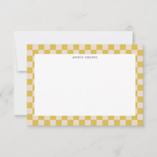 Cute Fun Chequerboard Yellow White Geometric Name Thank You Card