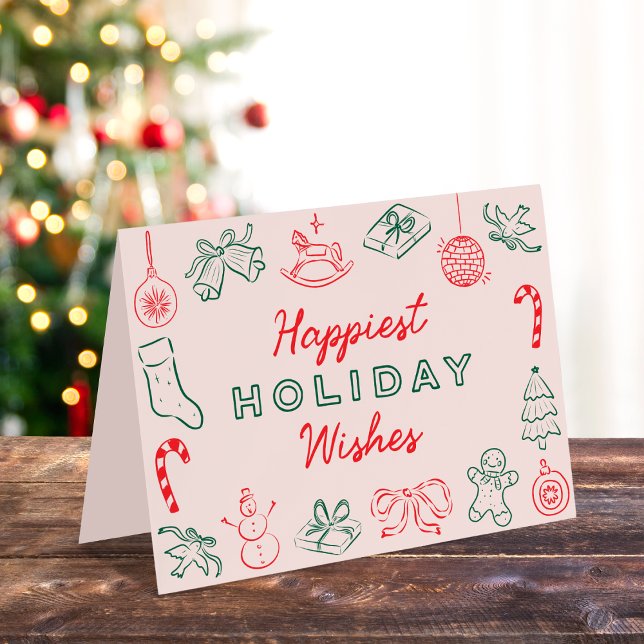 Cute Fun Christmas Doodles Non-Photo Holiday Card (Creator Uploaded)