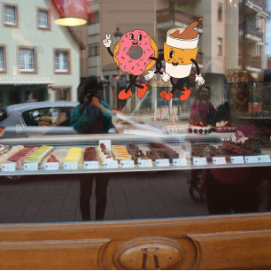 Cute Fun Coffee and Doughnuts Shop Advert  Window Cling