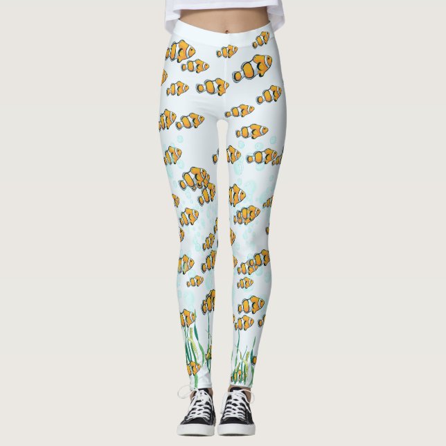 Cute Fun Colourful Clown Fish and Bubbles Leggings (Front)