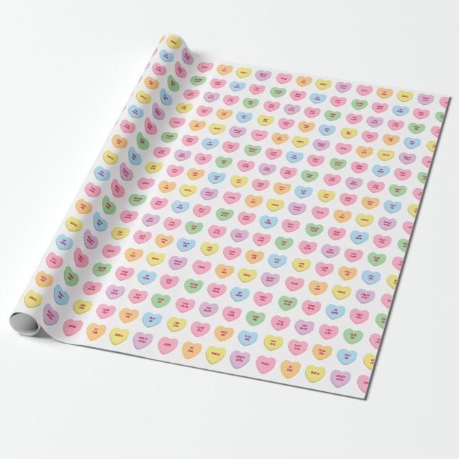 Cute fun colourful conversation hearts pattern wrapping paper (Unrolled)
