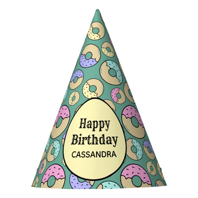 Cute Fun Colourful Sprinkle Doughnut Pattern Green Party Hat (Front)