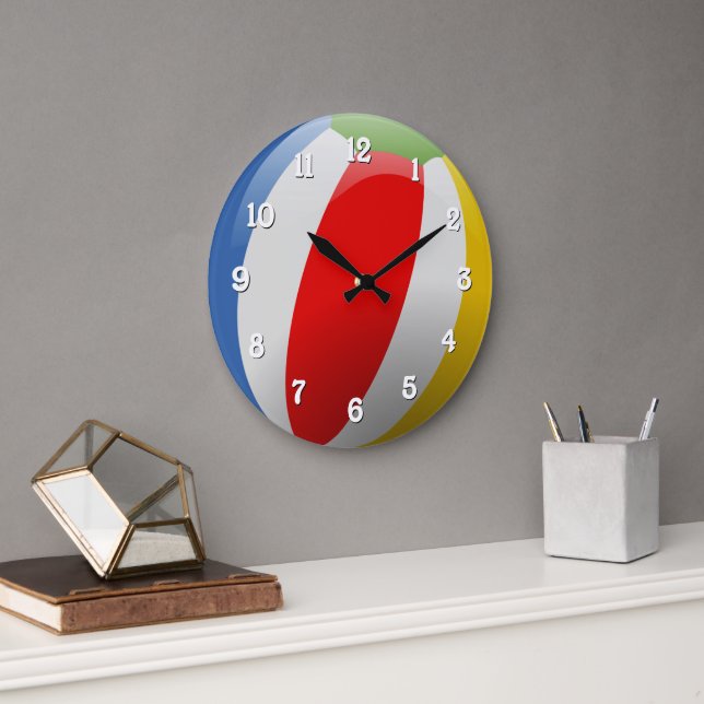 Cute Fun Colourful Striped Summer Beach Ball Large Clock (Office)