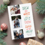 Cute fun colourful three photo Christmas Holiday Card<br><div class="desc">This three-photo cute and colourful Christmas card is the perfect way to send holiday cheer. The fun rhyme with Christmas carol quotes pairs perfectly with a set of photos. This Christmas photo card also includes room for a custom message and personalisation. The backer is a festive coordinating green with sweet...</div>