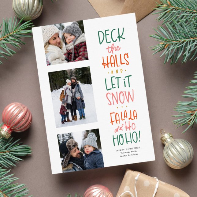 Cute fun colourful three photo Christmas Holiday Card (Creator Uploaded)