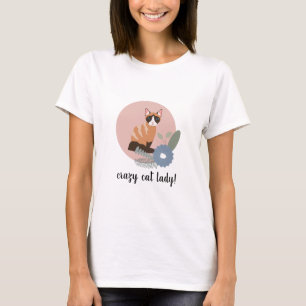 Cute Fun Crazy Cat Lady Tshirt - Pink Floral