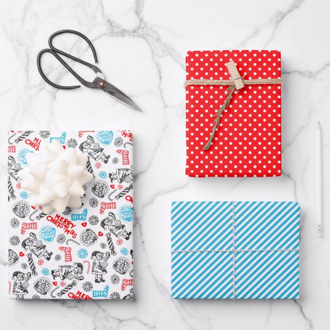 Cute Fun December Winter Holiday Season Doodles Wrapping Paper Sheet (Front)
