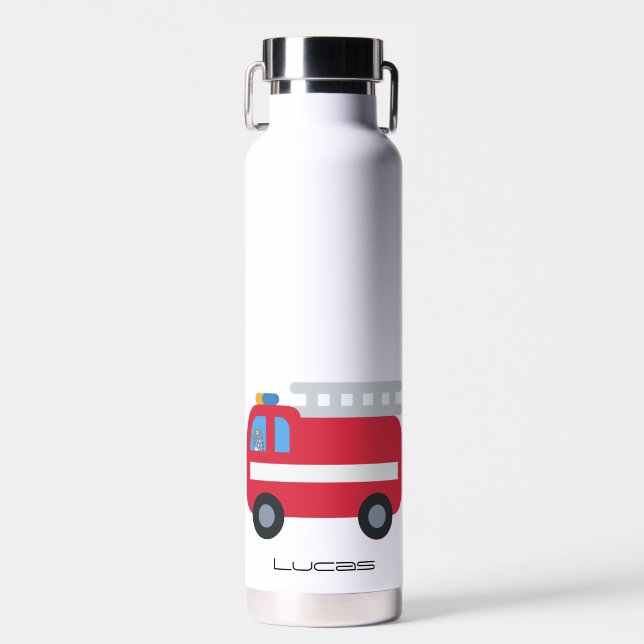 Cute fun Dino Fire engine Back To School DIY name  Water Bottle (Front)