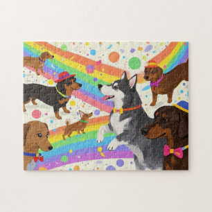 Cute fun dogs with rainbow jigsaw puzzle
