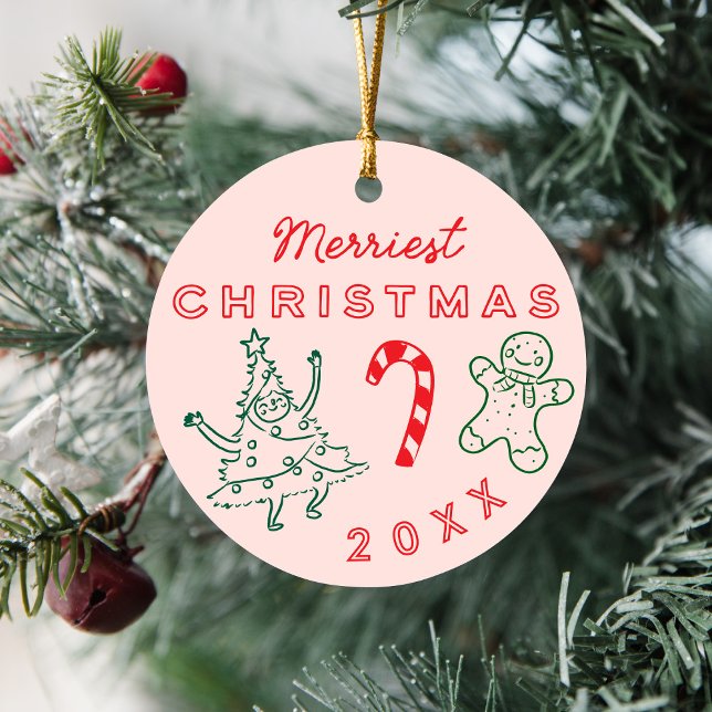 Cute Fun Doodles Christmas Holiday  Ceramic Tree Decoration (Creator Uploaded)