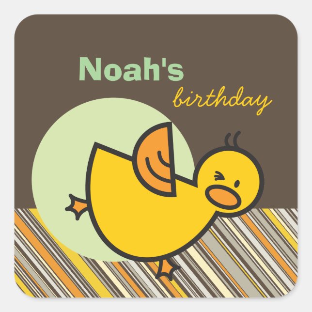 Cute Fun Duckies Ducks Children Kid Birthday Party Square Sticker (Front)