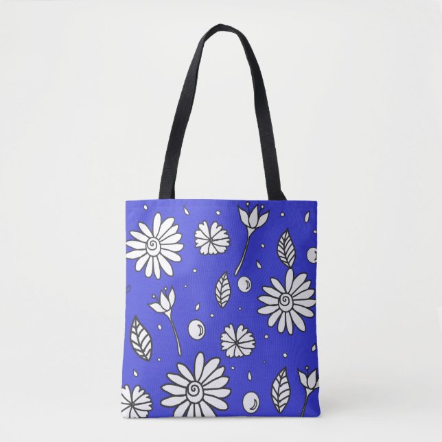 Cute Fun Flower Summer Tote In Dark Blue Bag (Front)