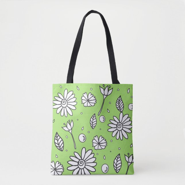 Cute Fun Flower Summer Tote In Green Bag (Front)