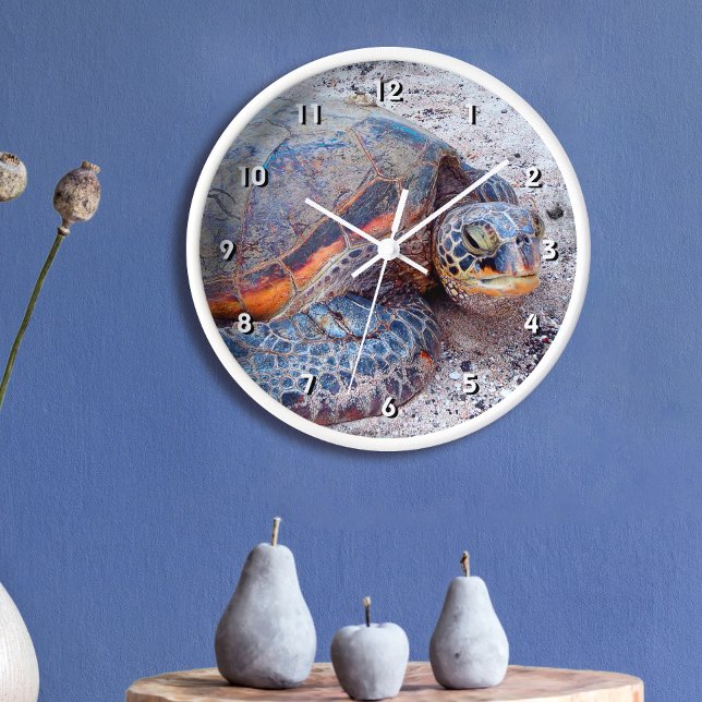 Cute Fun Friendly Hawaii Sea Turtle Close-up Photo Large Clock (Creator Uploaded)
