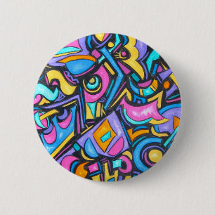Cute Fun Funky Colourful Bold Whimsical Shapes 6 Cm Round Badge