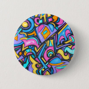 Cute Fun Funky Colourful Bold Whimsical Shapes 6 Cm Round Badge