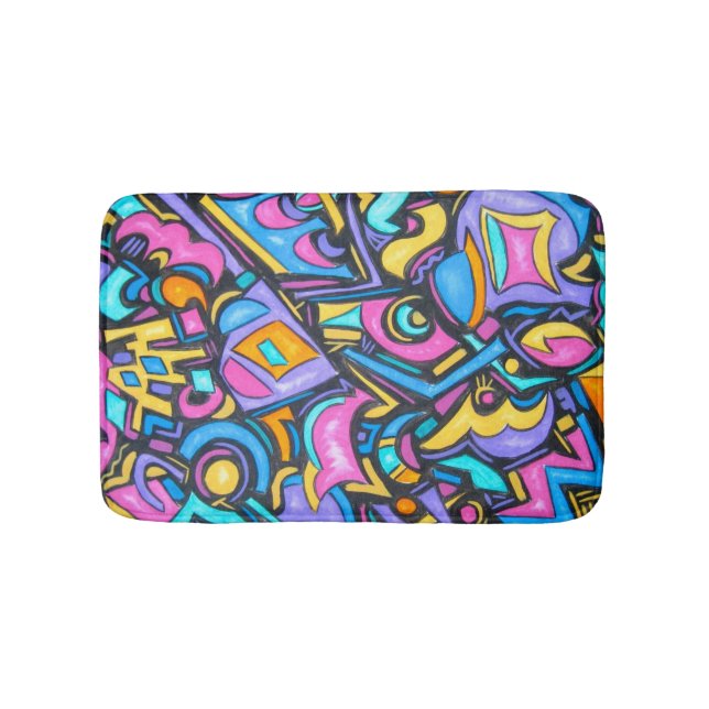 Cute Fun Funky Colourful Bold Whimsical Shapes Bath Mat (Front)