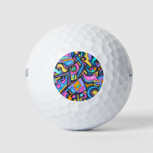 Cute Fun Funky Colourful Bold Whimsical Shapes Golf Balls (Front)