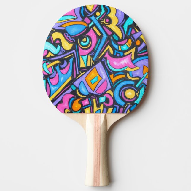 Cute Fun Funky Colourful Bold Whimsical Shapes Ping Pong Paddle (Front)