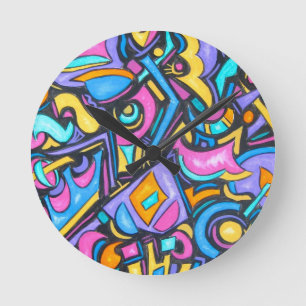 Cute Fun Funky Colourful Bold Whimsical Shapes Round Clock
