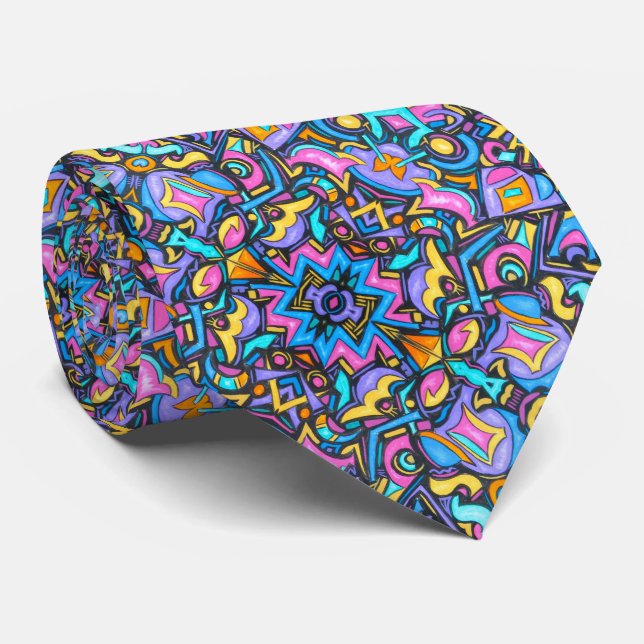 Cute Fun Funky Colourful Bold Whimsical Shapes Tie (Rolled)