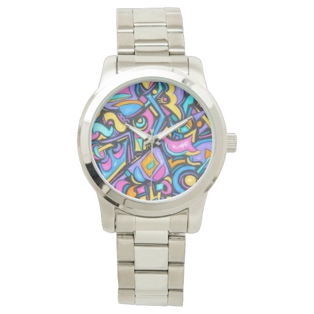 Cute Fun Funky Colourful Bold Whimsical Shapes Watch (Front)