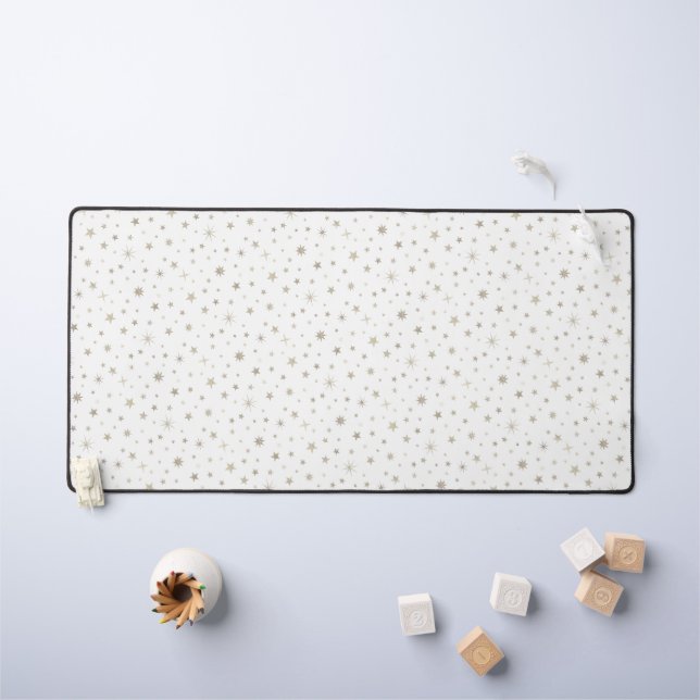  Cute Fun Gender Neutral Silver Star Pattern White Desk Mat (Kids Table)