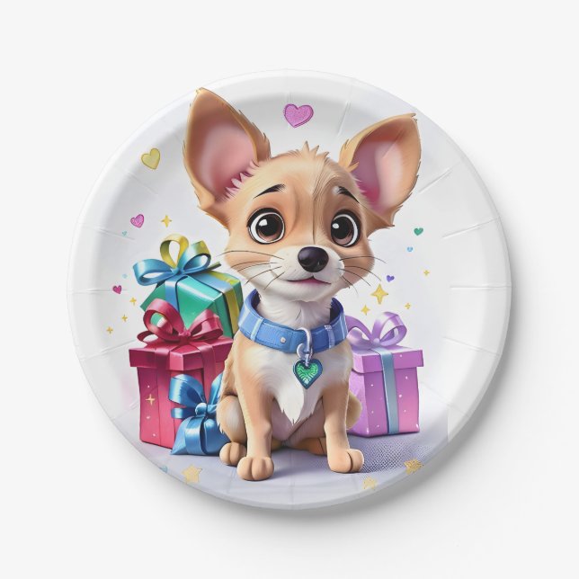 Cute Fun Girly Chihuahua and Gifts Birthday Party Paper Plate (Front)