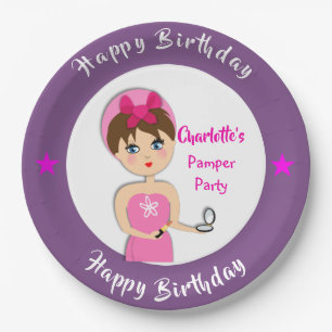 Cute Fun Girly Pamper Spa Party Personalised Paper Plate