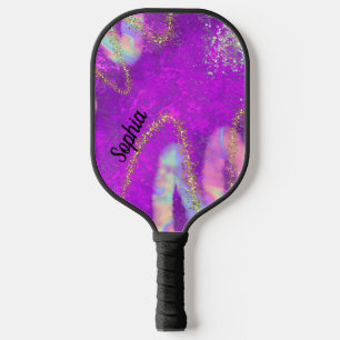 Cute Fun Glam Sparkly Purple and Gold Pickleball Paddle