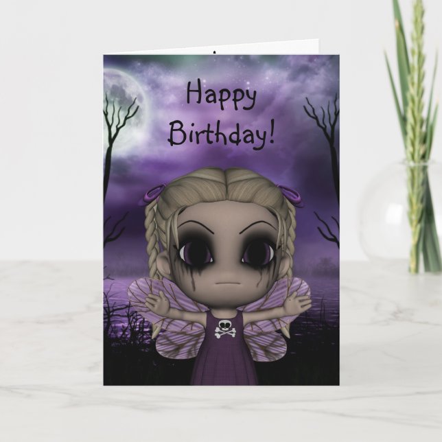 Cute Fun Gothic Fairy Happy Birthday 1 Card (Front)