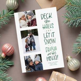Cute fun green type three photo Christmas Holiday Card
