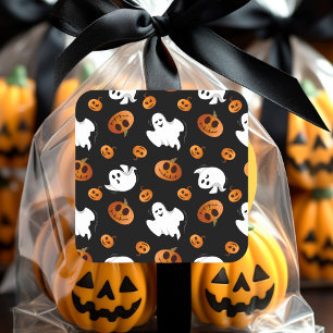 Cute Fun Halloween Ghost Pumpkin Pattern Square Sticker