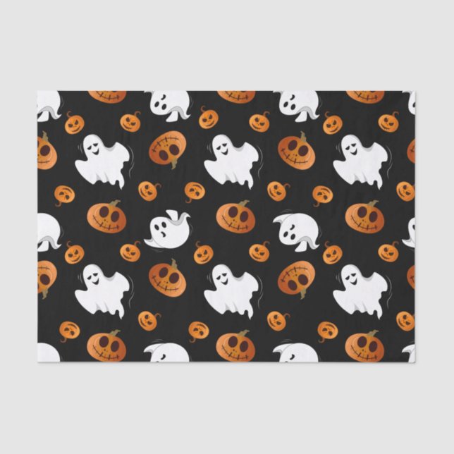 Cute Fun Halloween Ghost Pumpkin Pattern Tissue Paper (Front)