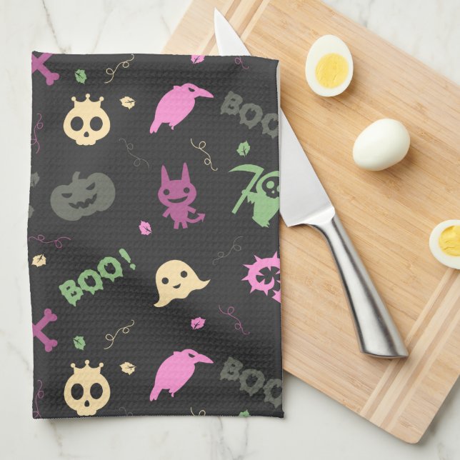 Cute Fun Halloween Pattern Tea Towel (Quarter Fold)