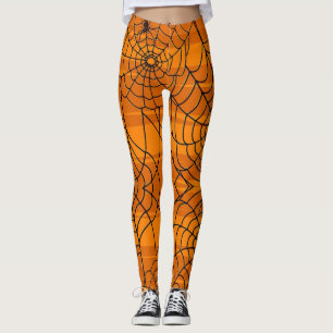 Cute Fun Halloween Spider Web Black and Orange Leggings