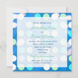 Cute, fun, happy big blue polka dots birthday invitation