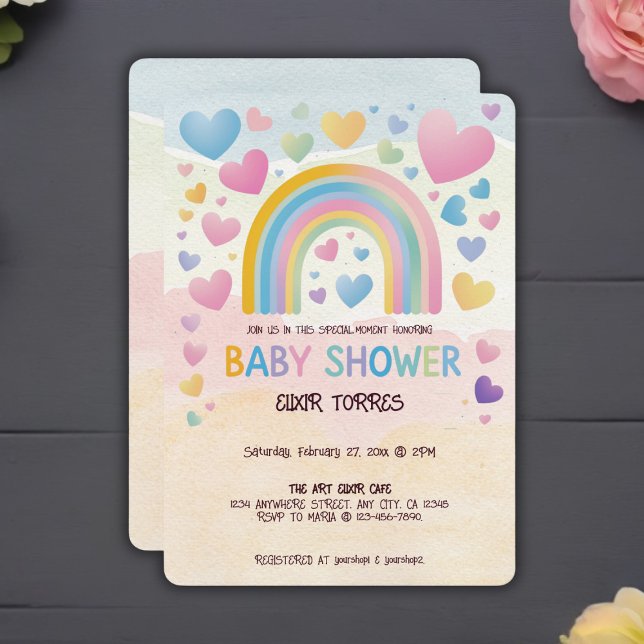 Cute Fun Hearts and Rainbow Baby Shower Invitation (Creator Uploaded)